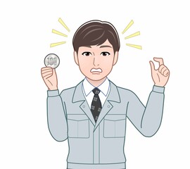 100円玉をもつ男性