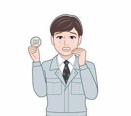 100円玉をもつ男性