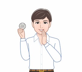 500円玉をもつ男性