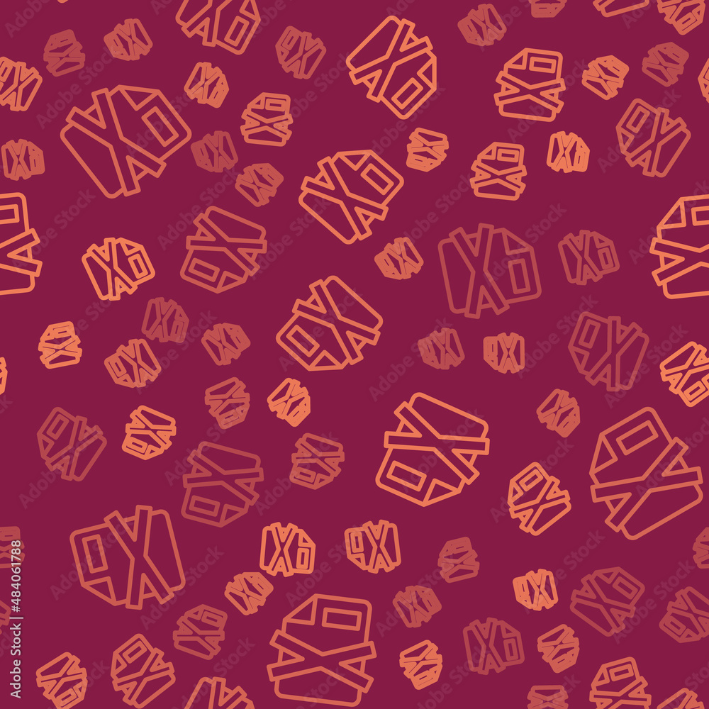 Poster brown line delete file document icon isolated seamless pattern on red background. rejected document 