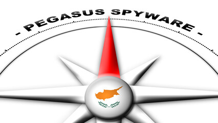 Cyprus Globe Sphere Flag and Compass Concept Pegasus Spyware Titles – 3D Illustration