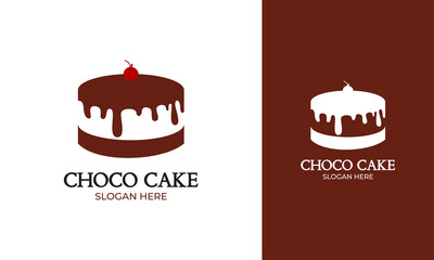 Chocolate cake logo design. Sweet food with cherry