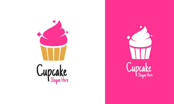 Cupcake logo with a sparkling icon. Shine bakery vector