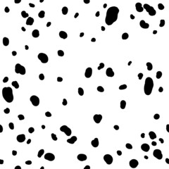 Dalmatian fur seamless pattern. Vector illustration. Irregular ink black spots on white background