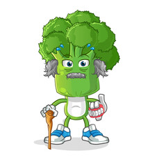broccoli head cartoon white haired old man. character vector