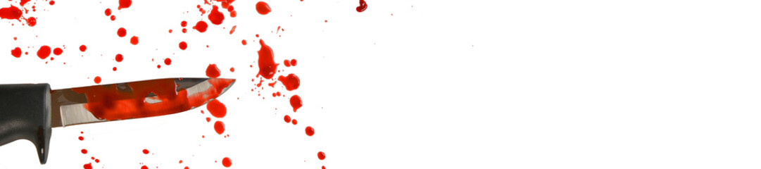 Blood and knife.Spots of blood and knife in blood.Crime banner.Red blood splatter and drops...