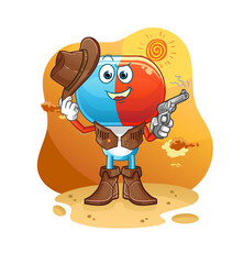 capsule head cartoon cowboy with gun character vector