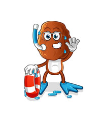 date fruit head cartoon swimmer with buoy mascot. cartoon vector