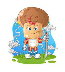 mushroom head cartoon samurai. cartoon mascot vector