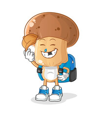 mushroom head cartoon goes to school vector. cartoon character