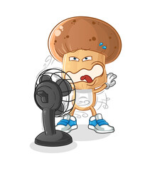 mushroom head cartoon in front of the fan character. cartoon vector