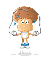 mushroom head cartoon jump rope exercise. character vector