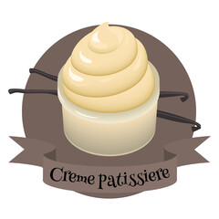 Pastry cream with vanilla sticks. Colorful illustration.