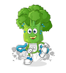 broccoli head cartoon runner character. cartoon mascot vector