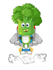 broccoli head cartoon with jetpack mascot. cartoon vector