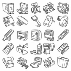 Electronic for Hospital Device Set Icon Vector Doodle Hand Drawn or Outline Icon Style.