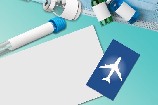 Luggage tag for the plane, syringes and a card, The concept of stopping flights from Africa