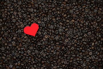 Valentine's greeting card with coffee beans texture. black coffee beans background. coffee beans...