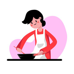 illustration of a mother cooking