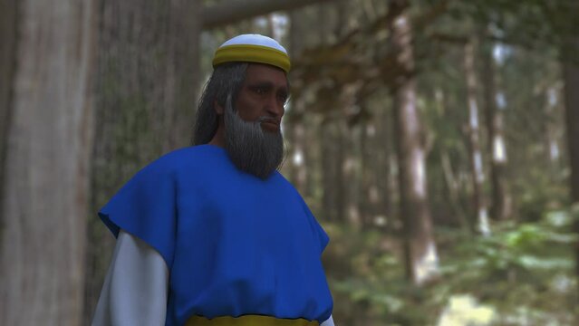 3d render animation hebrew priest crying out to god