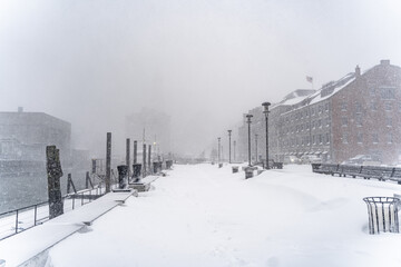 Snowy city landscape