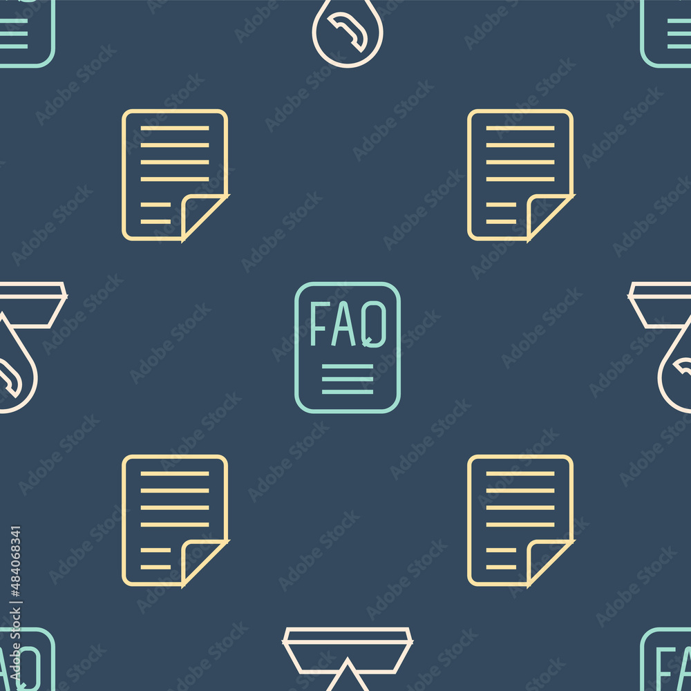 Poster set line call center location, file document and faq information on seamless pattern. vector