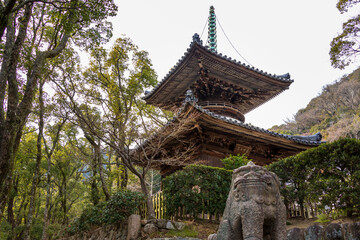 神戸・徳光院の古い多宝塔と狛犬