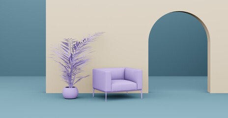 3d Abstract interior. Interior template.