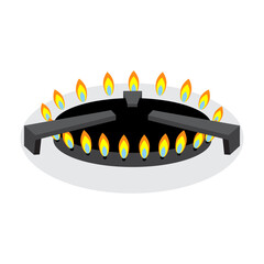 Stove burner sign. Gas stove. Logo design. Kitchen equipment. Isolated object. Vector illustration. Stock image. 