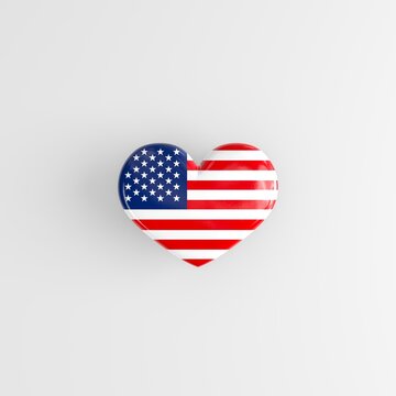 A badge in the shape of a heart with the US flag as a symbol of patriotism and love for one's homeland. State symbols of the United States of America on a glossy badge
