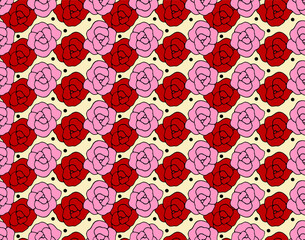 Fototapeta premium Rose flower seamless pattern background. Vector.