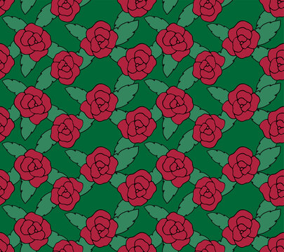 Rose flower seamless pattern background. Vector.