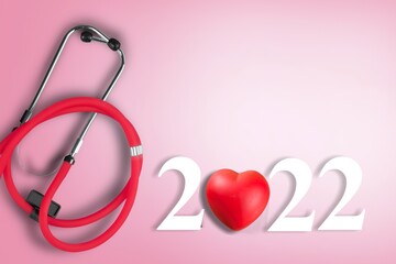 Medical and Health Insurance on Year 2022 Concept, Stethoscope With Text New Year 2022