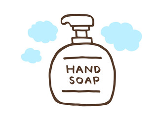 かわいいハンドソープで手洗いウイルス対策／手描きイラスト