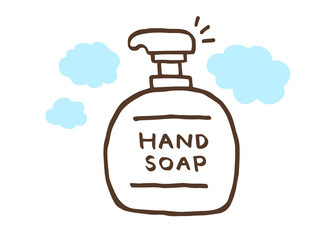 かわいいハンドソープで手洗いウイルス対策／手描きイラスト