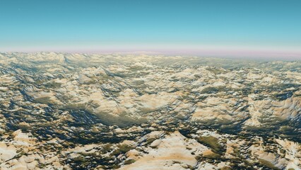 alien planet landscape sci fi spatial background, view from planet surface with spectacular sky, realistic digital illustration