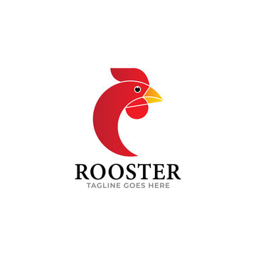 elegant drawing art rooster, chicken body logo design illustration