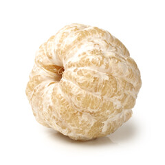 peeled pomelo pieces isolated on white background. Tasty fresh fruit eating concept.