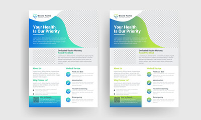Two colour modern medical healthcare flyer design or doctor brochure design template