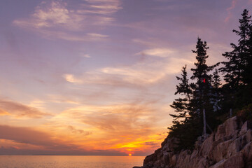 Sunset at the Bass Harbor Head Lighthouse in Acadia National Park (Maine)