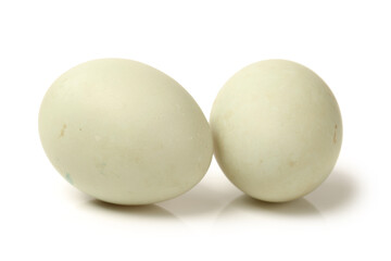 two duck eggs isolated on white