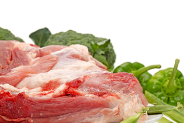Fresh meat and Vegetables on white background