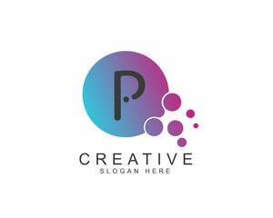Letter P Point Logo Design with Blue Purple. Illustration of Colorful Alphabet Vector Letters.