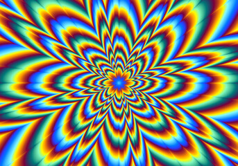 Pulsing fiery flower. Optical illusion of movement.	