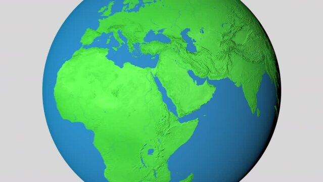 Seamless looping animation of the earth zooming in to the 3d map of Afghanistan with the capital and the biggest cites in 4K resolution