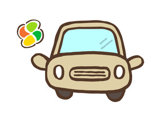 かわいい高齢者マークと車／手書きイラスト素材
