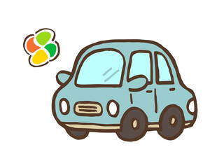かわいい高齢者マークと車／手書きイラスト素材
