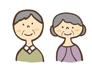 かわいい人物の老夫婦／手書きイラスト素材