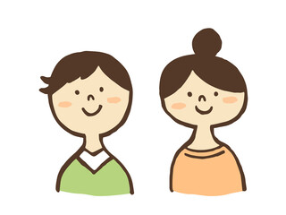 かわいい男性と女性の姉弟／手描きイラスト素材