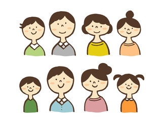 かわいい3世代親子のファミリー／手描きイラスト素材